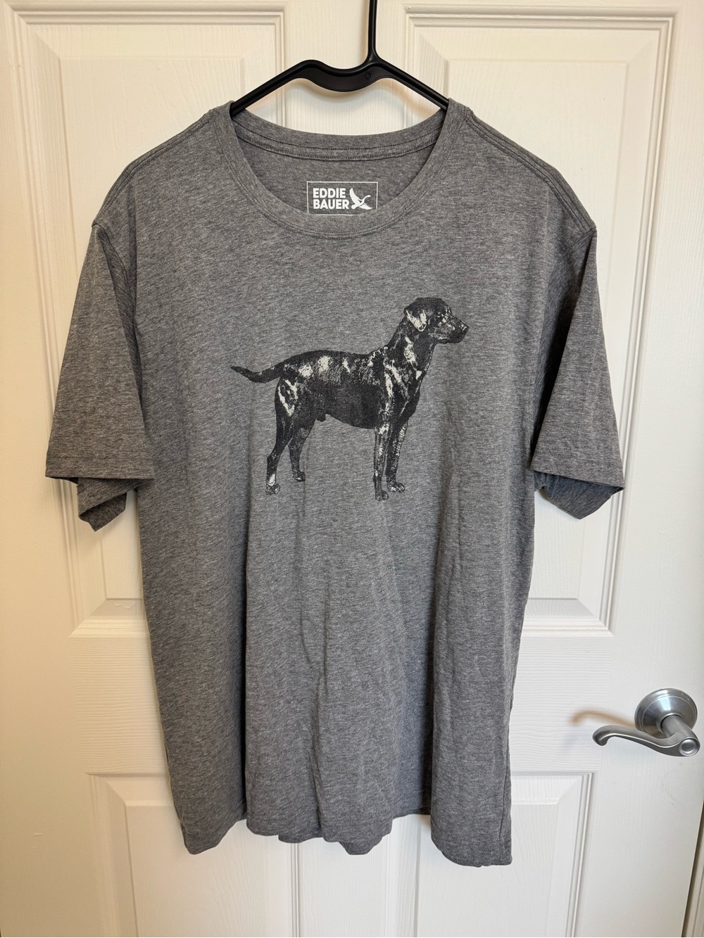 Eddie Bauer Gray Dog Print Labrador Graphic Short Sleeve T Shirt Mens Large